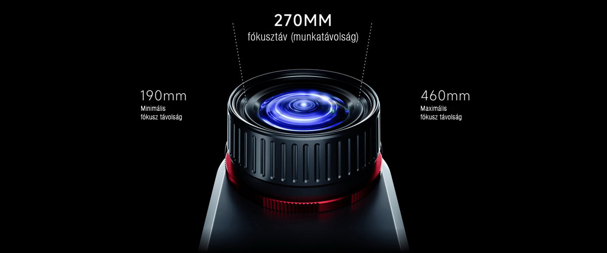 Fókusztáv (munkatávolság): 190 - 460 mm.