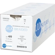 SILK BRAIDED DS19 19mm 4/0 75 cm Black sebészeti varrófonal 12db LUX Sutures