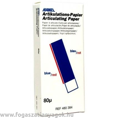 Artikulációs papír Hanel 80mm I forma  kék-piros 144db