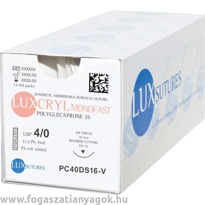 LUXCRYL MONOFAST DS16 16mm 4/0 75 cm Violet sebészeti varrófonal