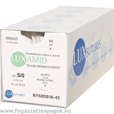 LUXAMID NYLON DS16 16mm 5/0 45 cm black sebészeti varrófonal 12db LUX Sutures