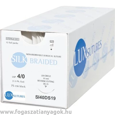 SILK BRAIDED DS19 19mm 4/0 75 cm Black sebészeti varrófonal 12db LUX Sutures