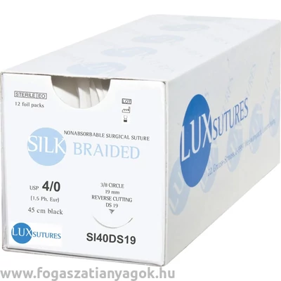 SILK BRAIDED DS19 19mm 4/0 45 cm Black sebészeti varrófonal