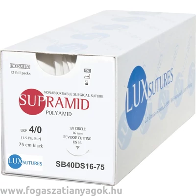 SUPRAMID pseudo monofilament DS16 16mm 4/0 75 cm Black sebészeti varrófonal 12db LUX Sutures
