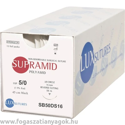 UPRAMID pseudo monofilament DS16 16mm 5/0 45 cm Black sebészeti varrófonal 12db LUX Sutures