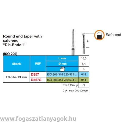 Stoddard D857 gyémánt safety-tip endo fúró FG 5db, választható színben